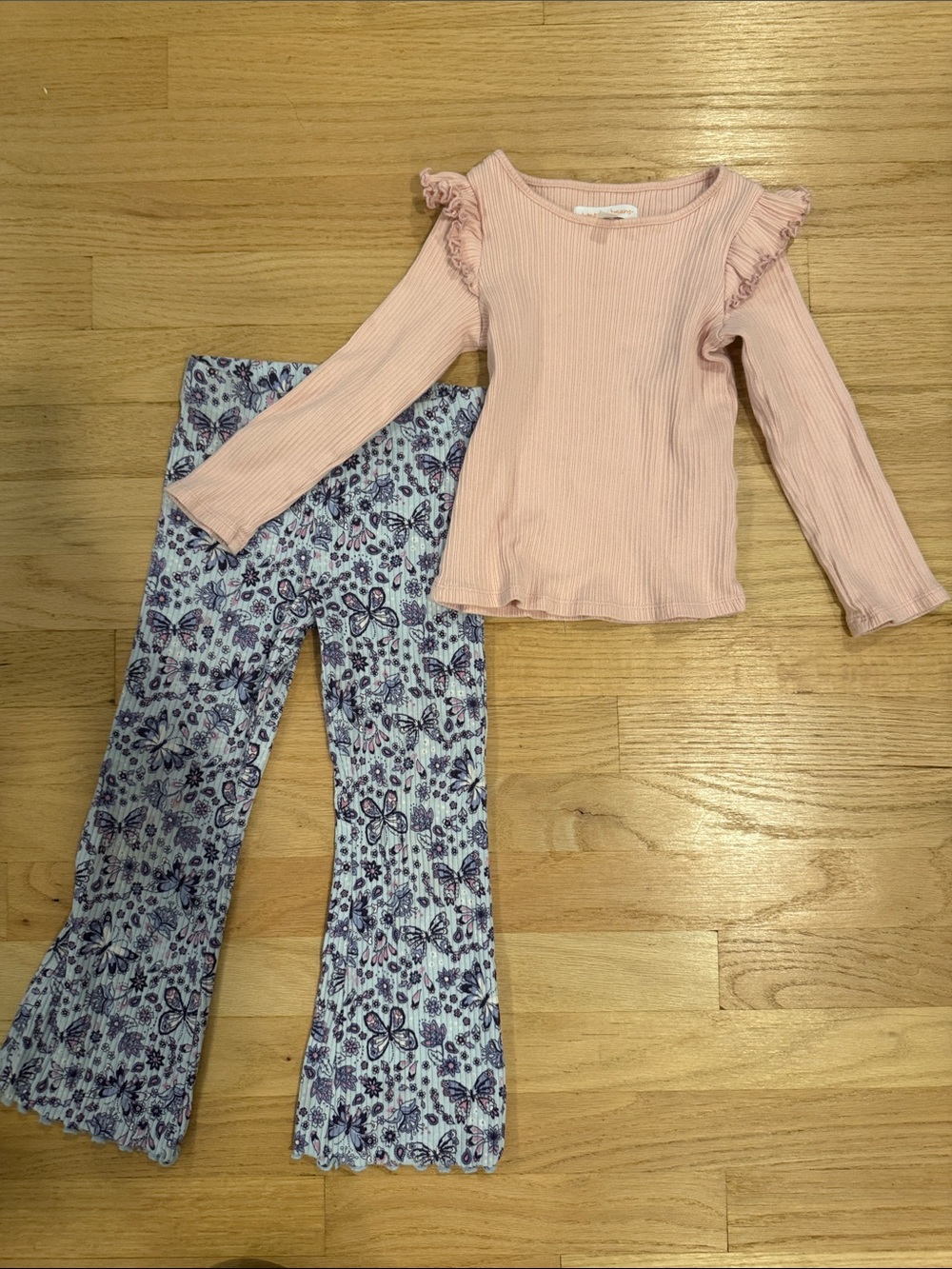 Jumping BeanLight Pink Ribbed Long Sleeve Top & Paisley print wide leg leggings